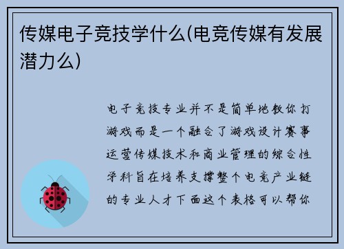 传媒电子竞技学什么(电竞传媒有发展潜力么)